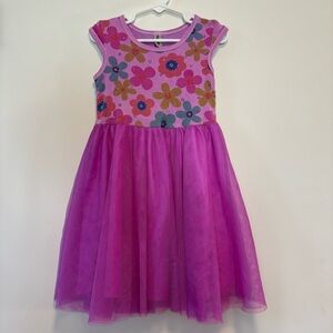 Mignone Girls' Purple Cap Sleeve Floral Dress with Tulle Skirt Size 5
